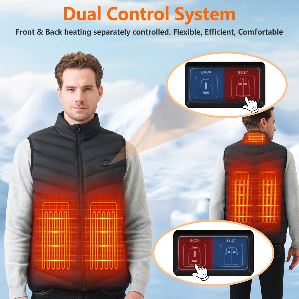 Mincoo Heated vest for men and women with 10000mAh battery, 5 heating zones, 3-stage temperature control, dual control, warm vest for winter activities