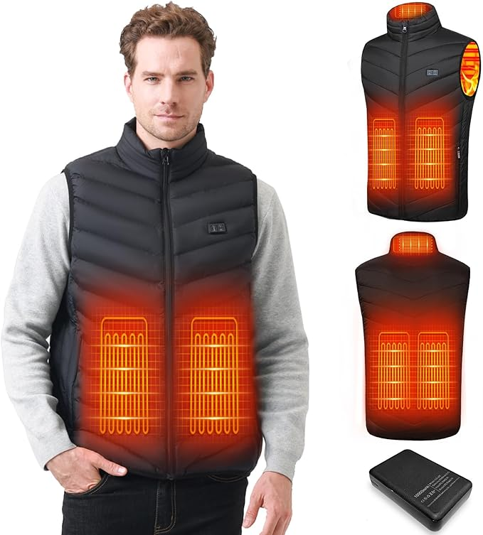 Mincoo Heated vest for men and women with 10000mAh battery, 5 heating zones, 3-stage temperature control, dual control, warm vest for winter activities