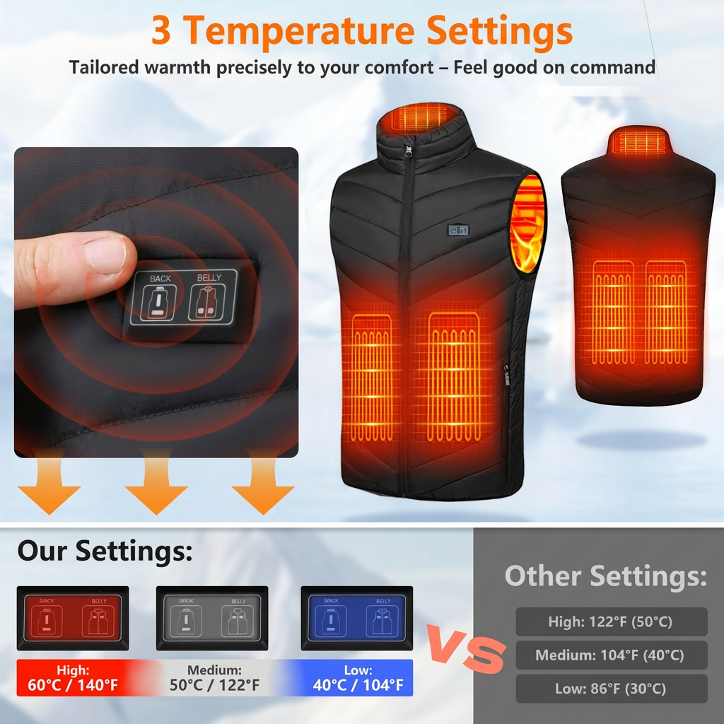 Mincoo Heated vest for men and women with 10000mAh battery, 5 heating zones, 3-stage temperature control, dual control, warm vest for winter activities