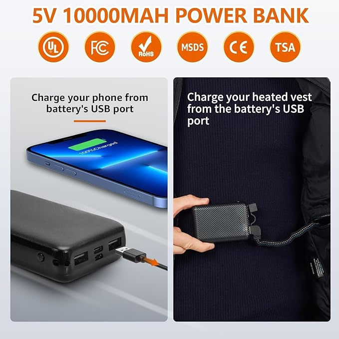 Unzipp Heated vest for men and women: Winter warm heated jacket vest with 5V 10000 mAh battery, 3 adjustable temperatures, machine washable for outdoor activities